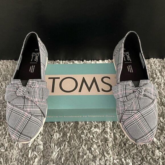 NIB TOMS Alpargata Multi Plaid Bow Shoes - Picture 1 of 9